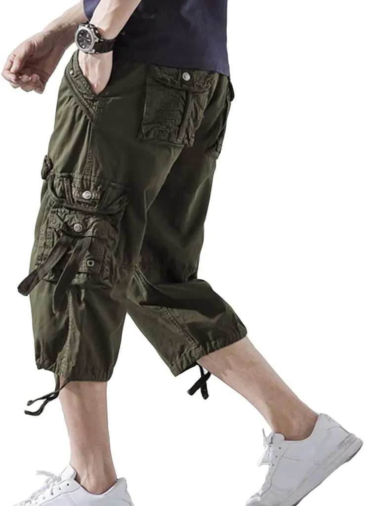 Men’s Cargo Shorts 3/4 Relaxed Fit Below Knee Capri Cargo Pants Cotton