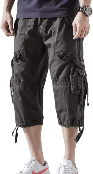 Men’s Cargo Shorts 3/4 Relaxed Fit Below Knee Capri Cargo Pants Cotton