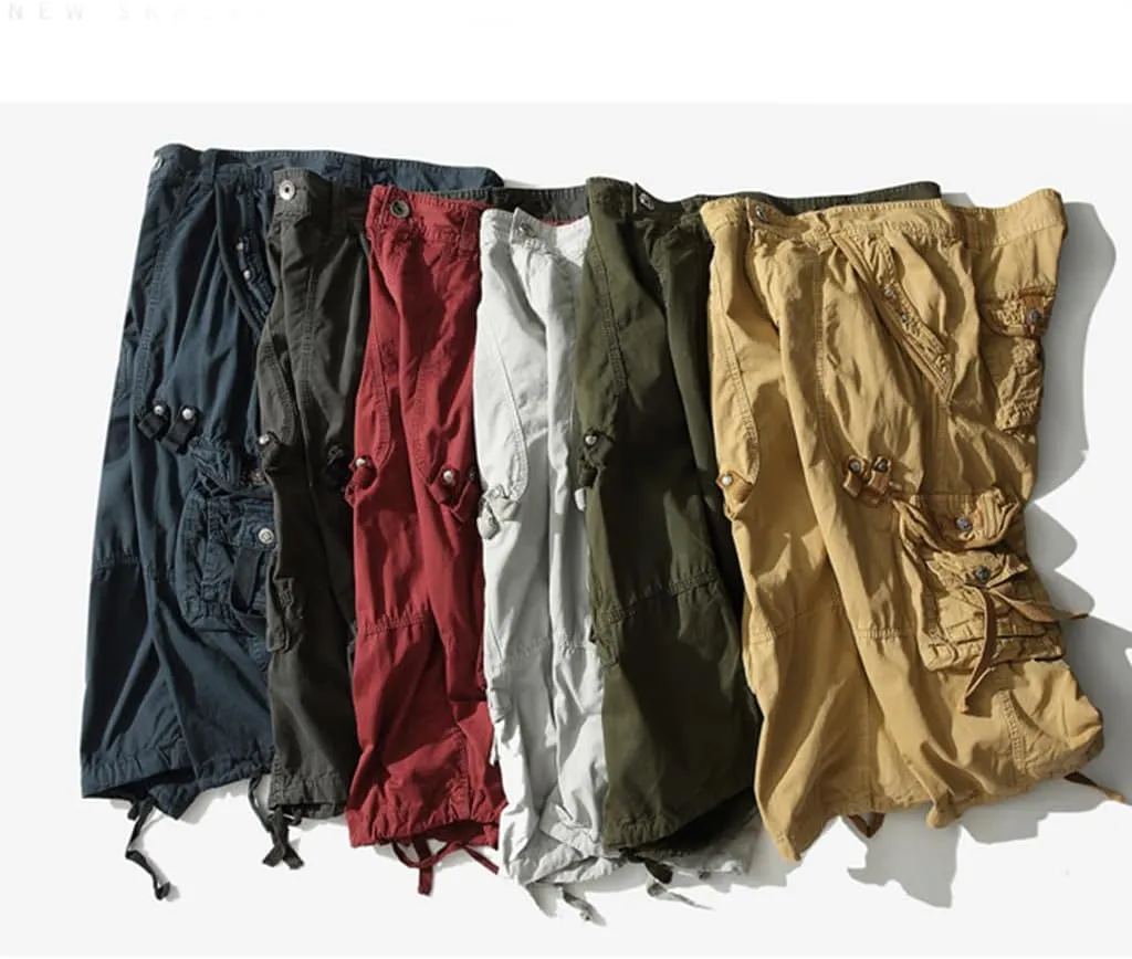 Men’s Cargo Shorts 3/4 Relaxed Fit Below Knee Capri Cargo Pants Cotton