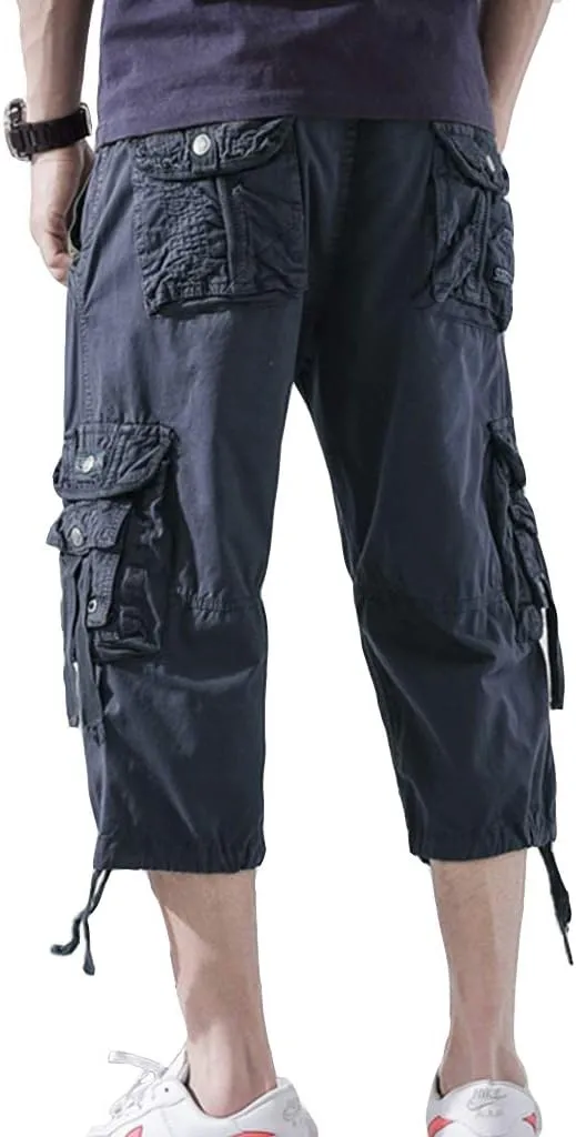 Men’s Cargo Shorts 3/4 Relaxed Fit Below Knee Capri Cargo Pants Cotton