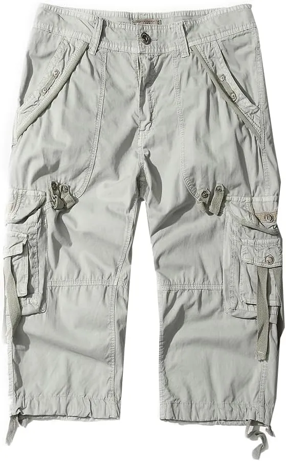 Men’s Cargo Shorts 3/4 Relaxed Fit Below Knee Capri Cargo Pants Cotton