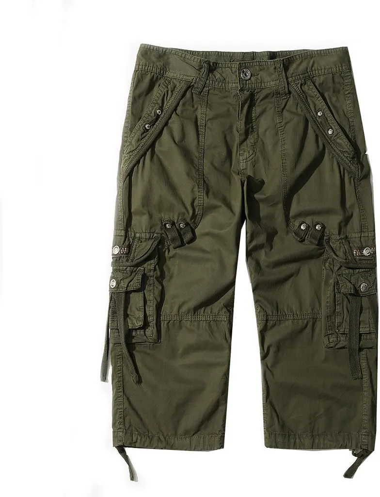 Men’s Cargo Shorts 3/4 Relaxed Fit Below Knee Capri Cargo Pants Cotton