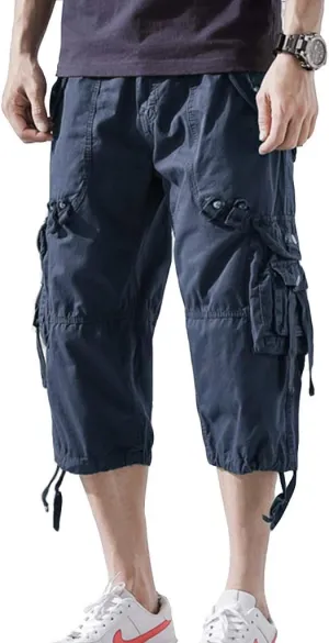 Men’s Cargo Shorts 3/4 Relaxed Fit Below Knee Capri Cargo Pants Cotton