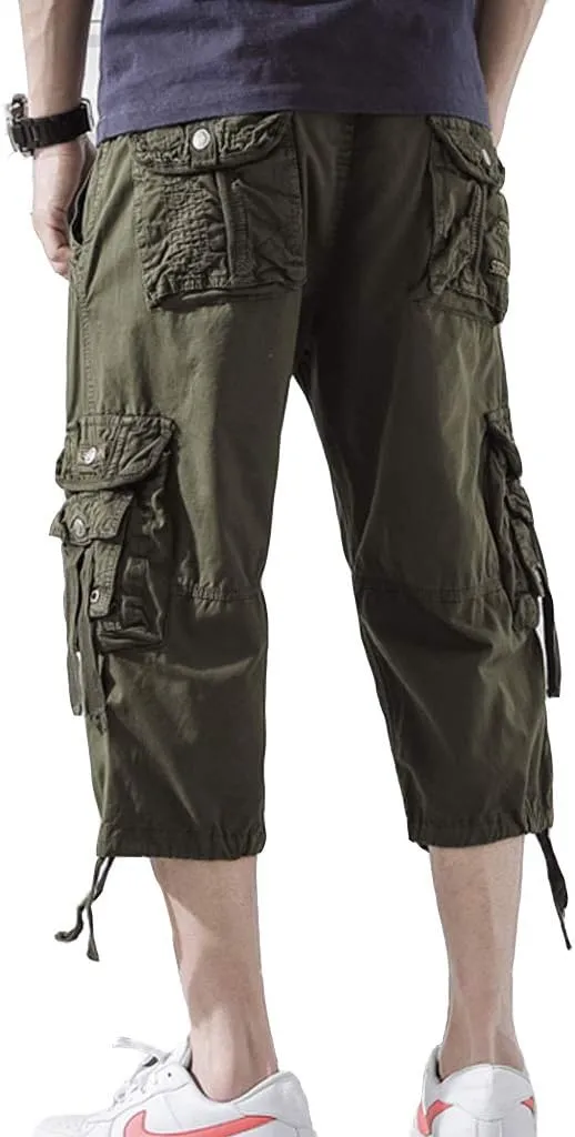 Men’s Cargo Shorts 3/4 Relaxed Fit Below Knee Capri Cargo Pants Cotton