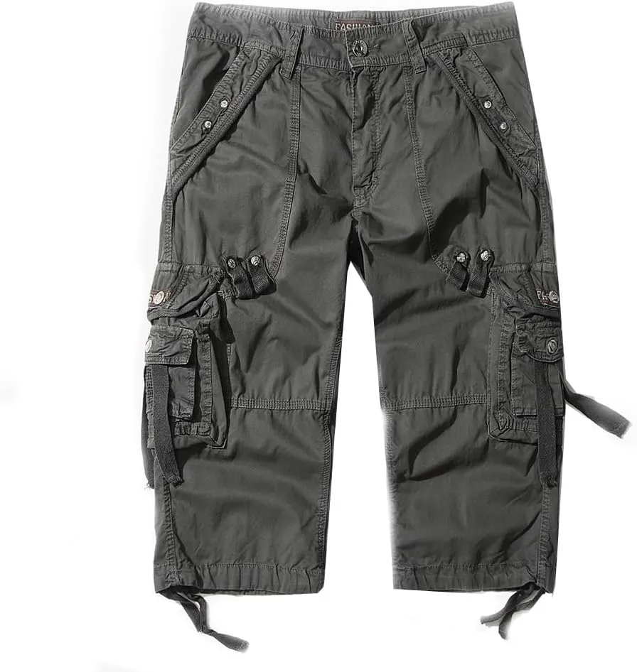 Men’s Cargo Shorts 3/4 Relaxed Fit Below Knee Capri Cargo Pants Cotton