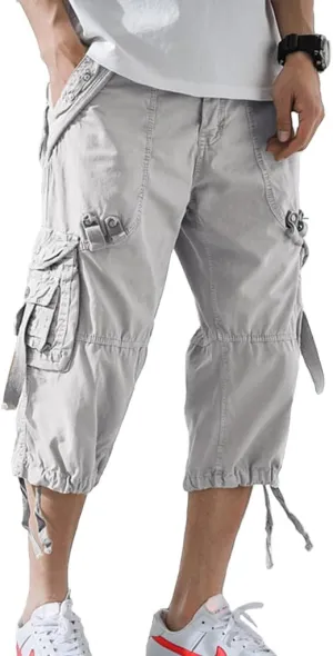 Men’s Cargo Shorts 3/4 Relaxed Fit Below Knee Capri Cargo Pants Cotton
