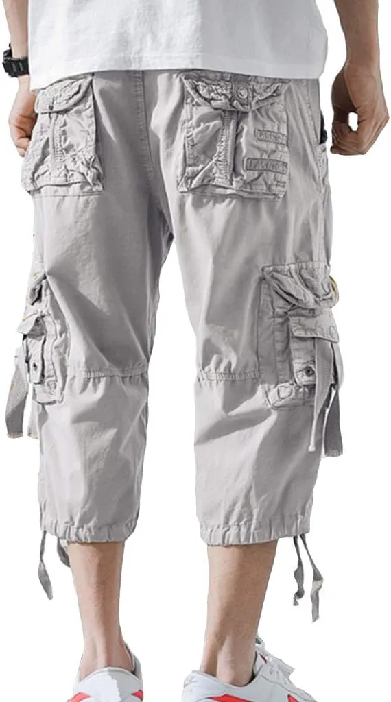 Men’s Cargo Shorts 3/4 Relaxed Fit Below Knee Capri Cargo Pants Cotton