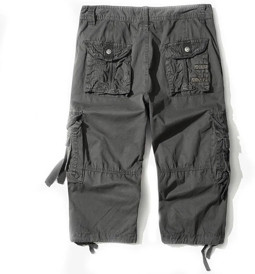 Men’s Cargo Shorts 3/4 Relaxed Fit Below Knee Capri Cargo Pants Cotton