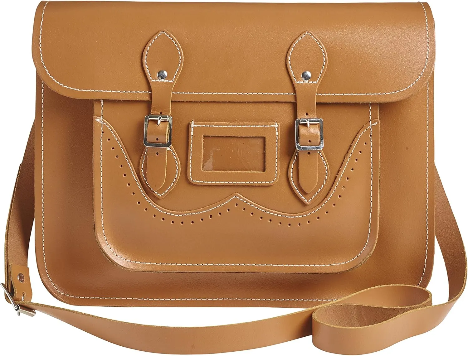 Men's Classic Handmade Leather Satchel Brogue Design Large Tan