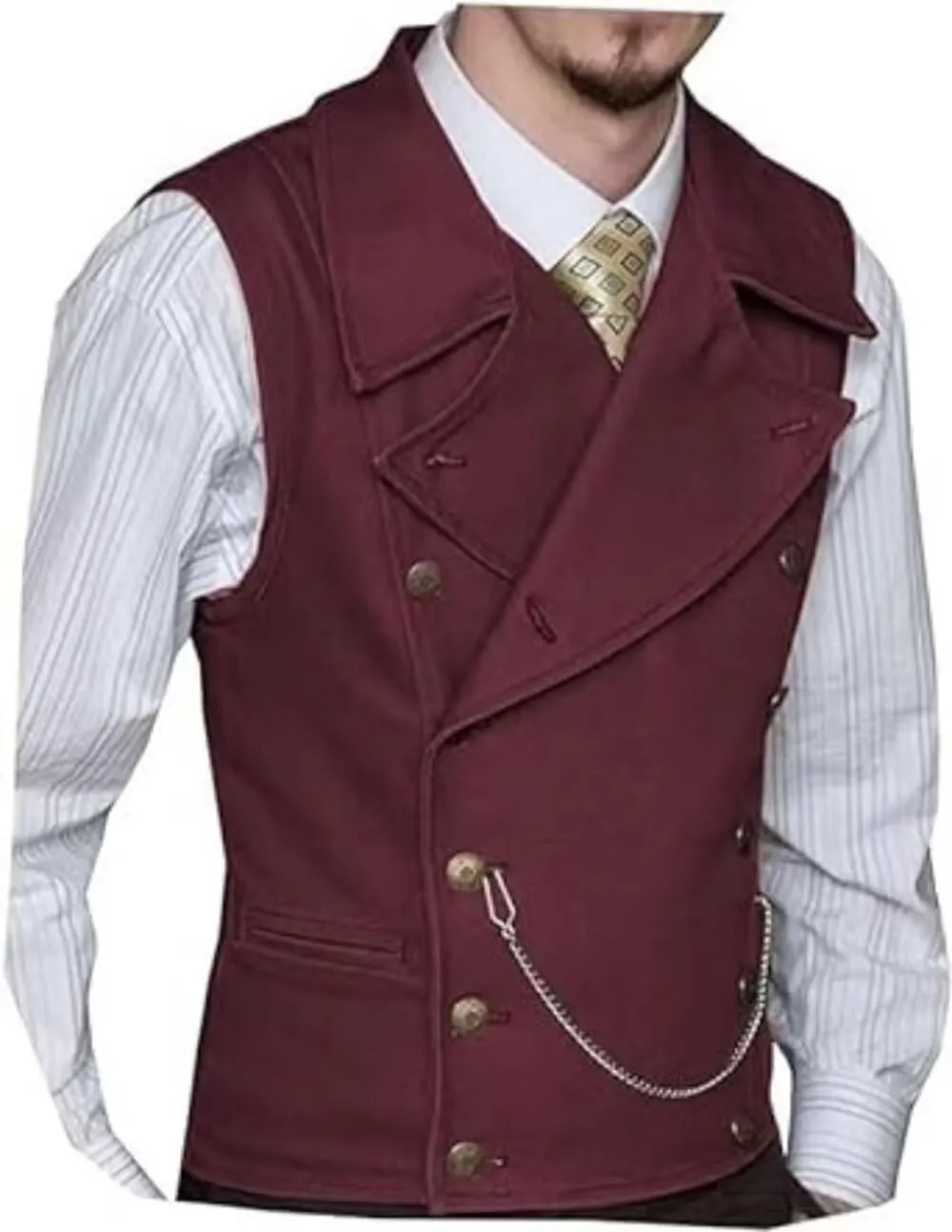 Mens Double Breasted Suit Vest Classic Suede Leather Waistcoat with Big Lapel for Wedding Groomsmen