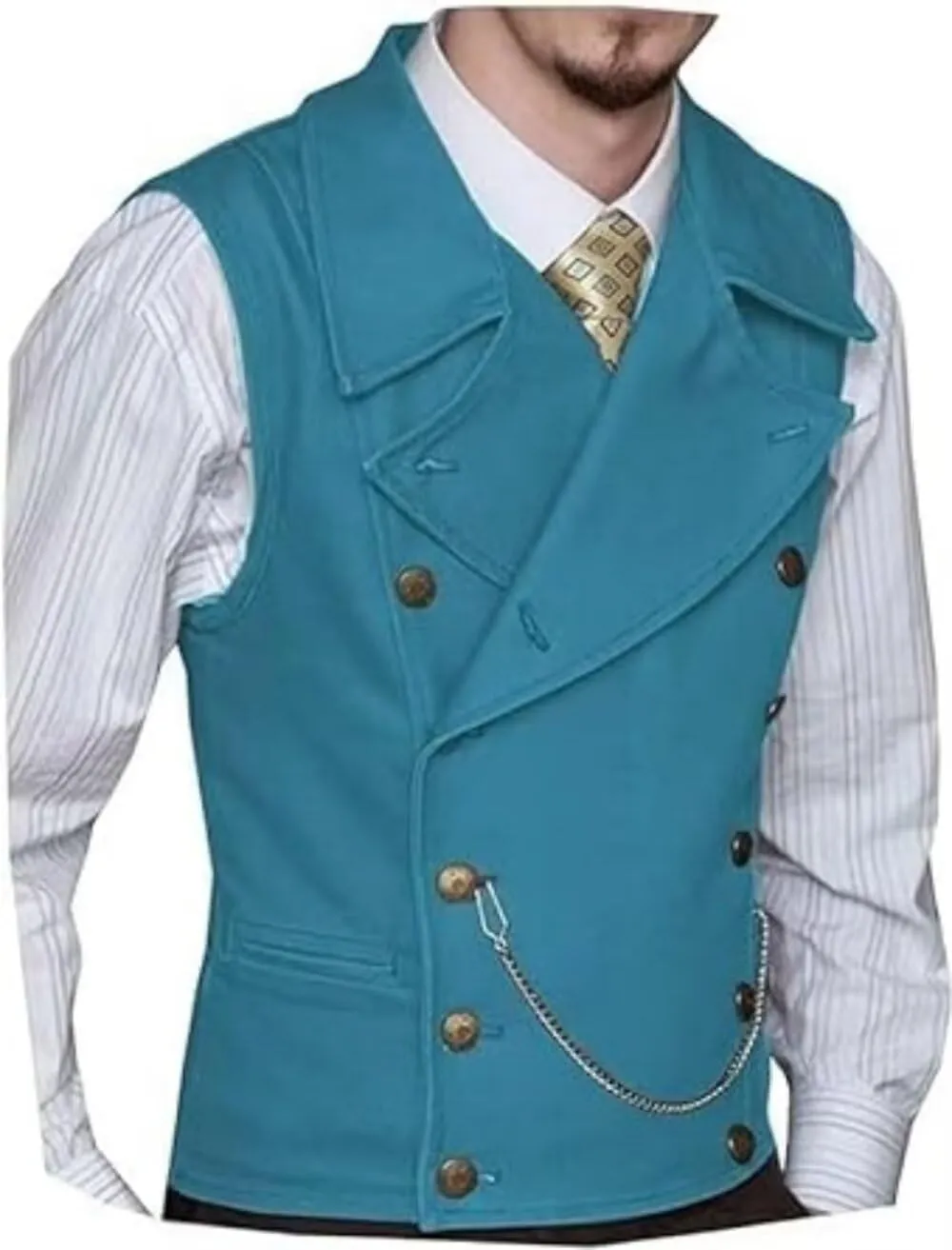 Mens Double Breasted Suit Vest Classic Suede Leather Waistcoat with Big Lapel for Wedding Groomsmen