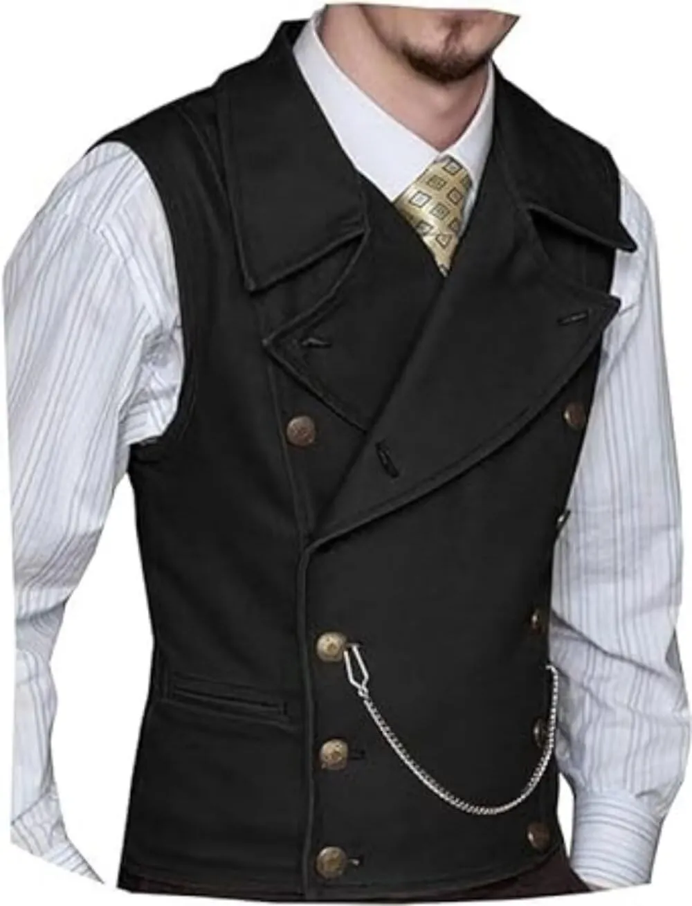 Mens Double Breasted Suit Vest Classic Suede Leather Waistcoat with Big Lapel for Wedding Groomsmen