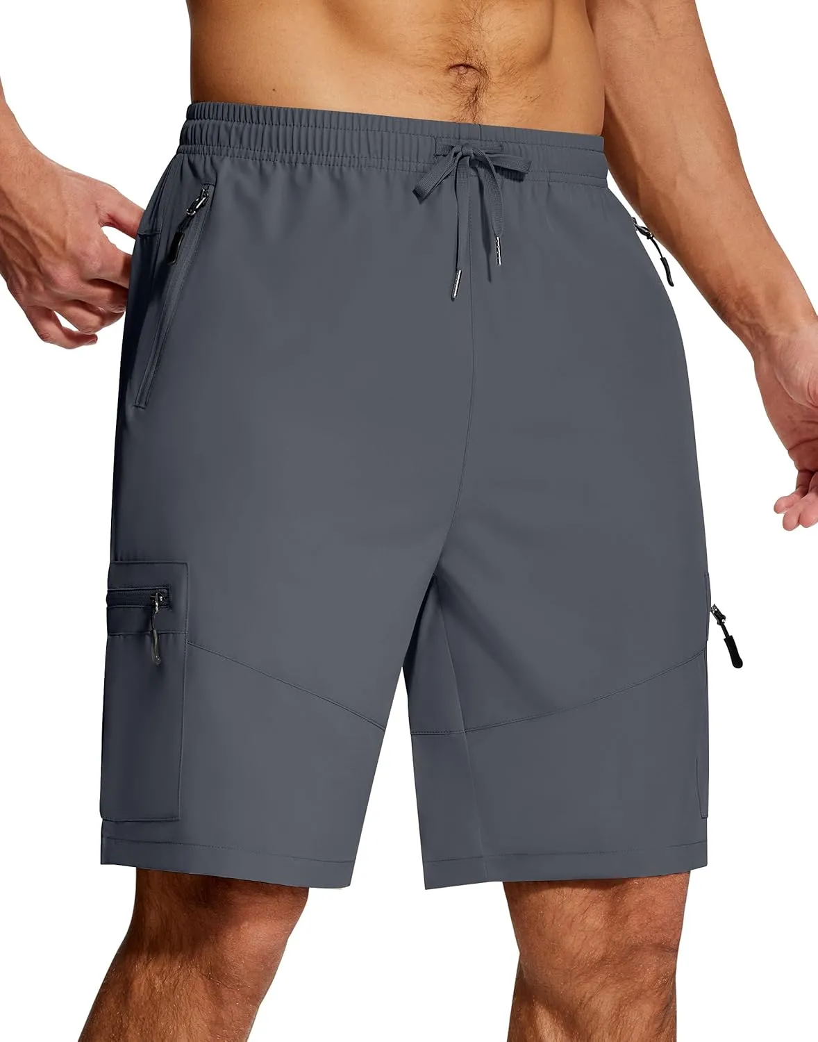 Mens Hiking Cargo Shorts 9 Inch with Zipper Pockets Quick Dry Stretch Lightweight Drawstring for Outdoor Fishing