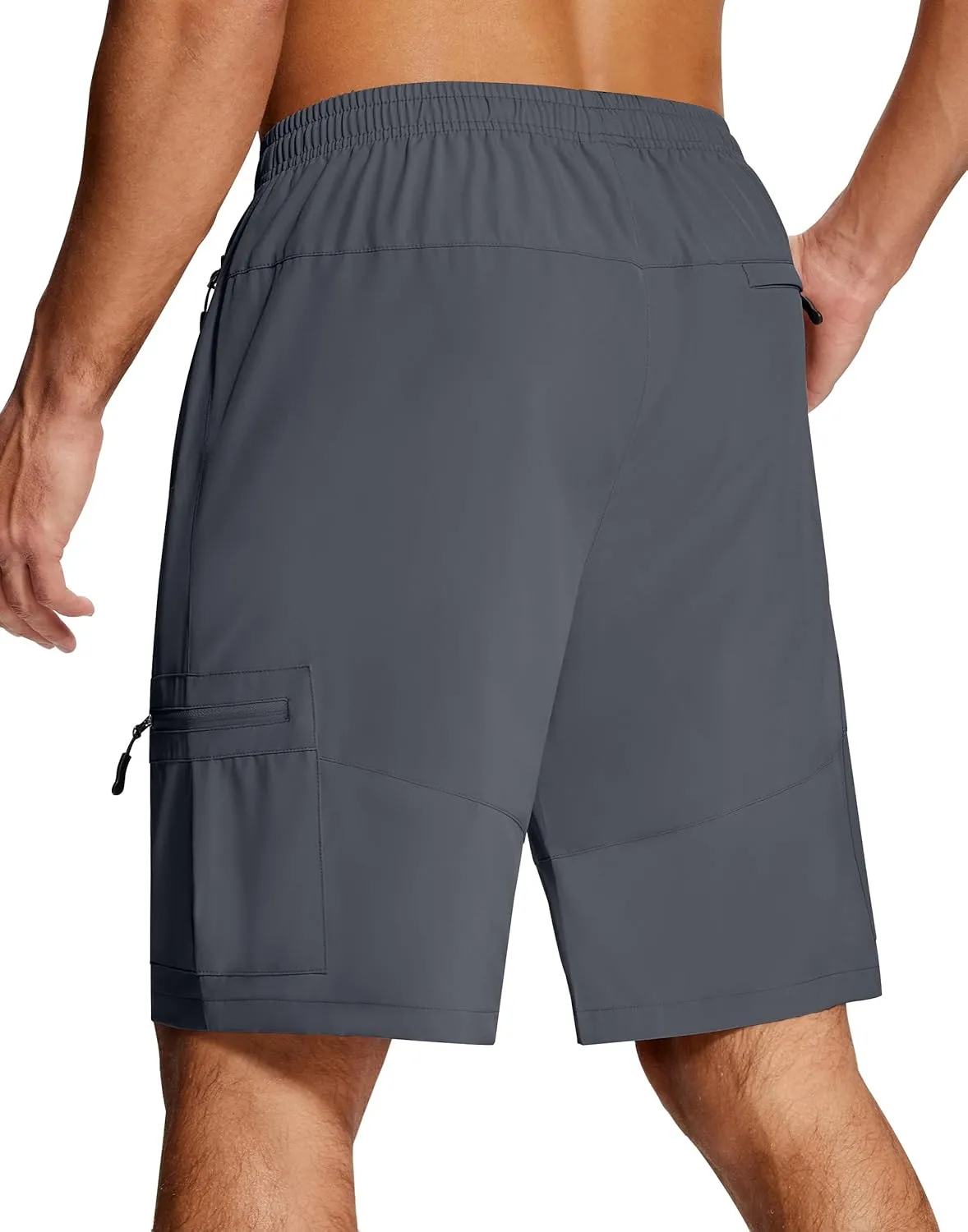 Mens Hiking Cargo Shorts 9 Inch with Zipper Pockets Quick Dry Stretch Lightweight Drawstring for Outdoor Fishing