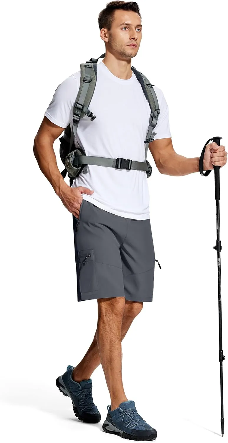 Mens Hiking Cargo Shorts 9 Inch with Zipper Pockets Quick Dry Stretch Lightweight Drawstring for Outdoor Fishing