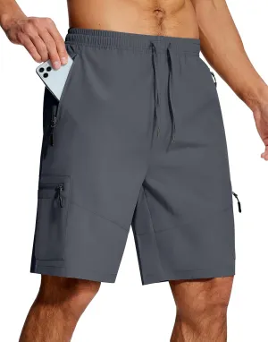 Mens Hiking Cargo Shorts 9 Inch with Zipper Pockets Quick Dry Stretch Lightweight Drawstring for Outdoor Fishing