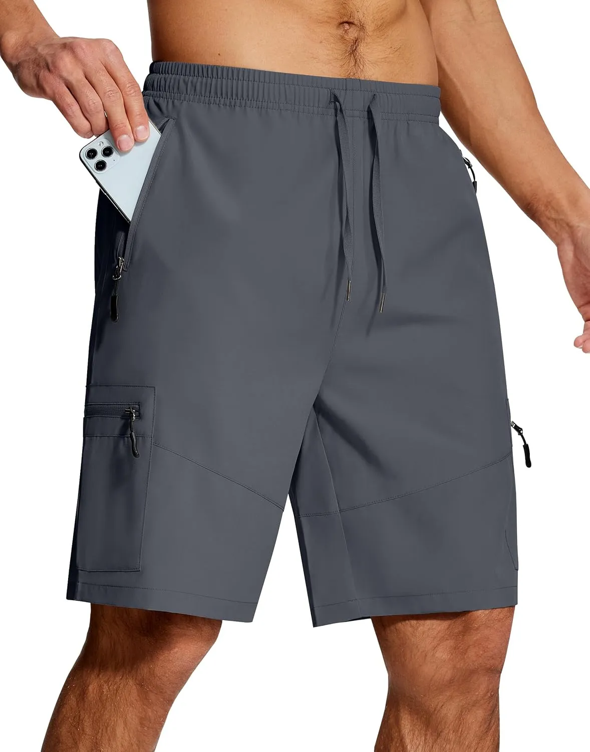 Mens Hiking Cargo Shorts 9 Inch with Zipper Pockets Quick Dry Stretch Lightweight Drawstring for Outdoor Fishing