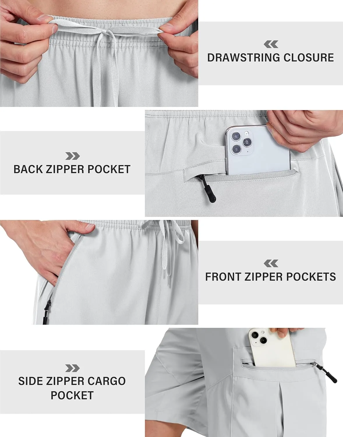 Mens Hiking Cargo Shorts with Zipper Pockets 7" Quick Dry Lightweight Drawstring Shorts for Summer Outdoor Golf Casual