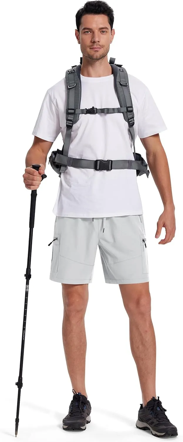 Mens Hiking Cargo Shorts with Zipper Pockets 7" Quick Dry Lightweight Drawstring Shorts for Summer Outdoor Golf Casual