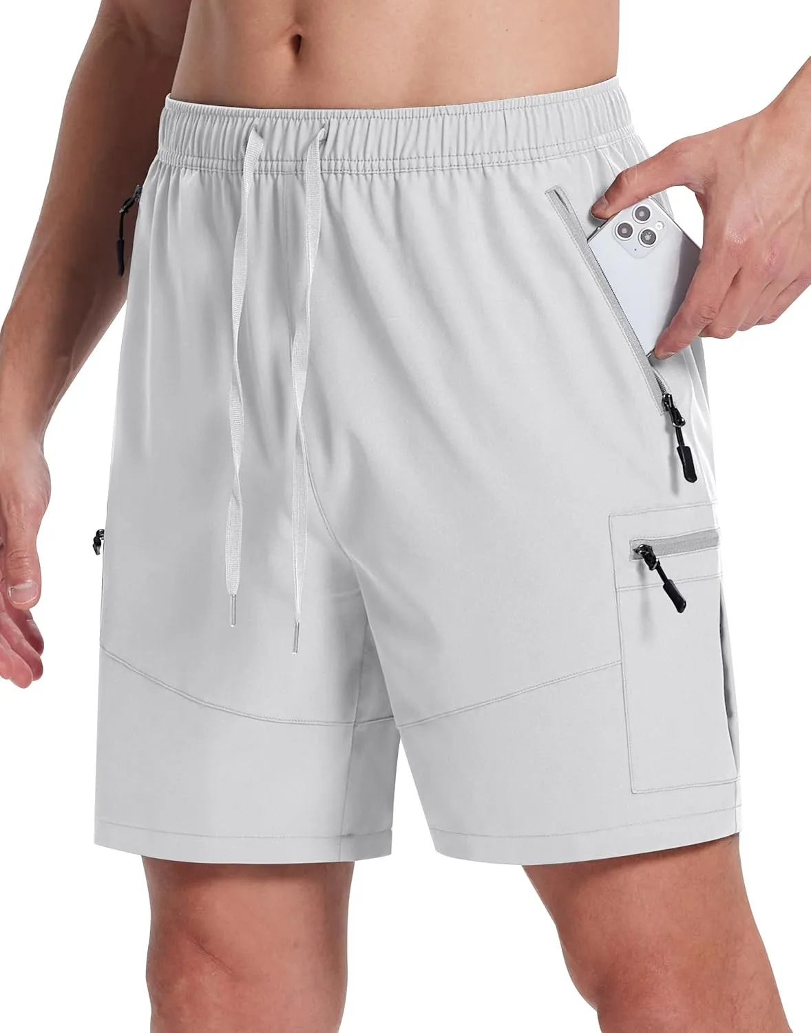 Mens Hiking Cargo Shorts with Zipper Pockets 7" Quick Dry Lightweight Drawstring Shorts for Summer Outdoor Golf Casual