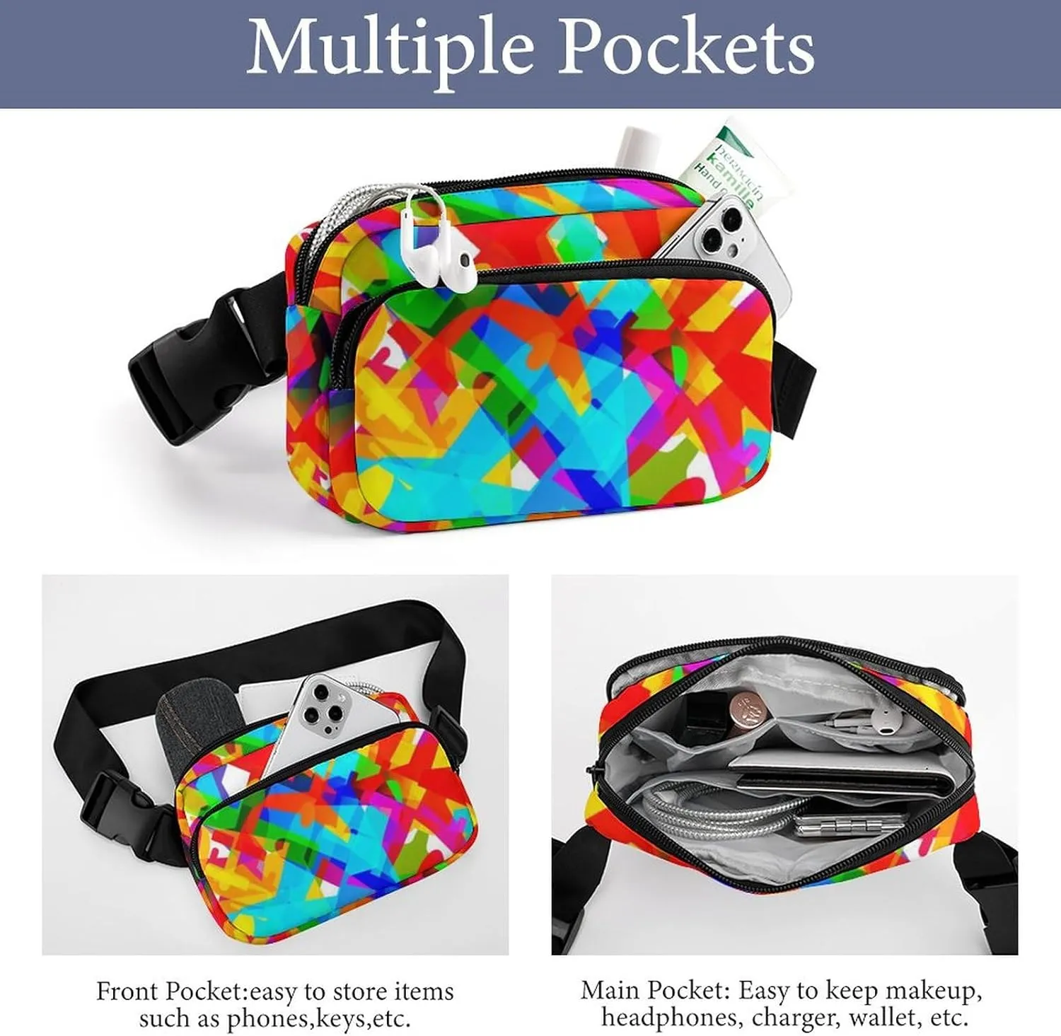 Mens Running/Hiking Waist Pack Compatible with Colorful Aircraft Airplane Pattern Crossbody Fanny Bag with Adjustable Strap