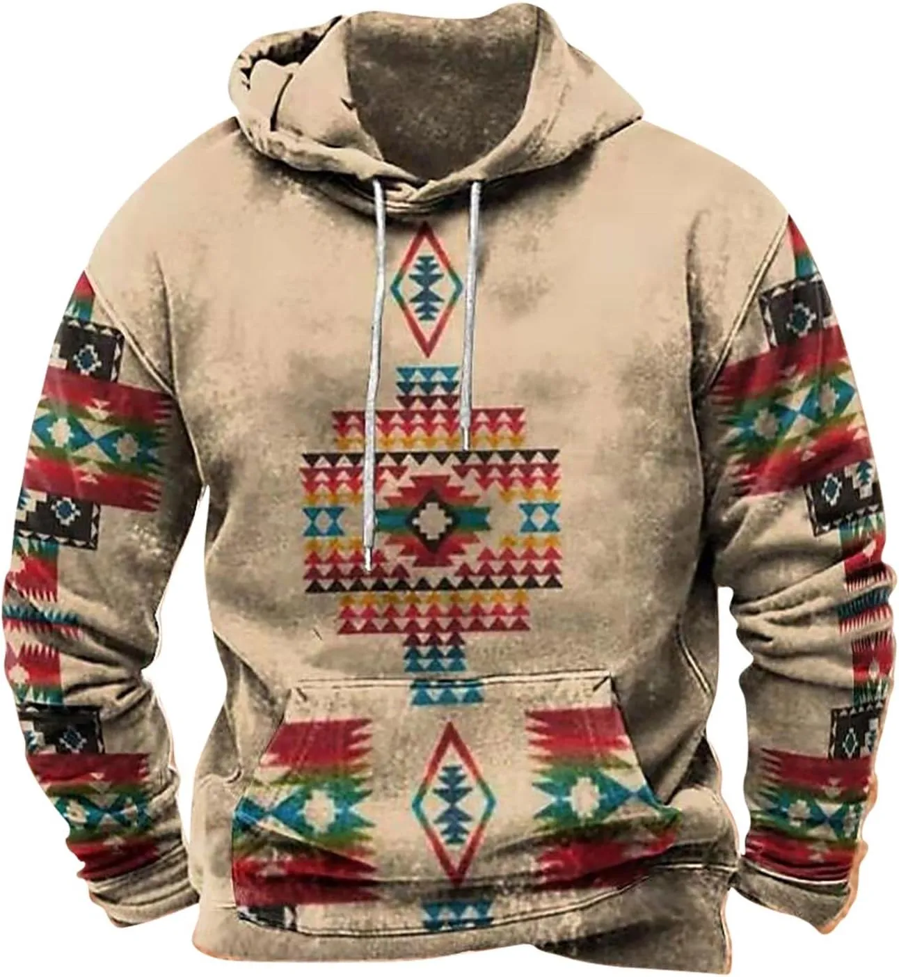 Mens Sweatshirt Hoodie Design Ethnic Print Graphic Tee Shirts Loose Drawstring Western Aztec Ethnic Hood Pullover