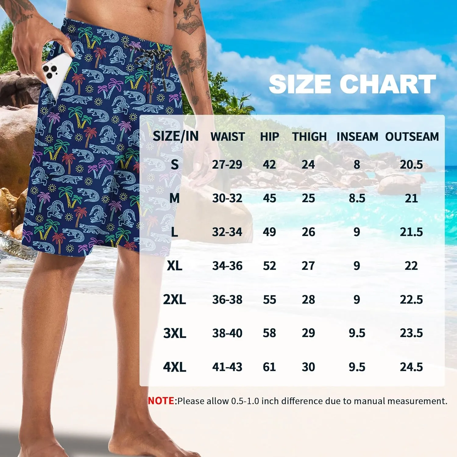 Mens Swim Trunks 9" Board Shorts with Compression Liner Swimsuit Built-in Bathing Suit Quick Dry Swimwear Zipper Pocket