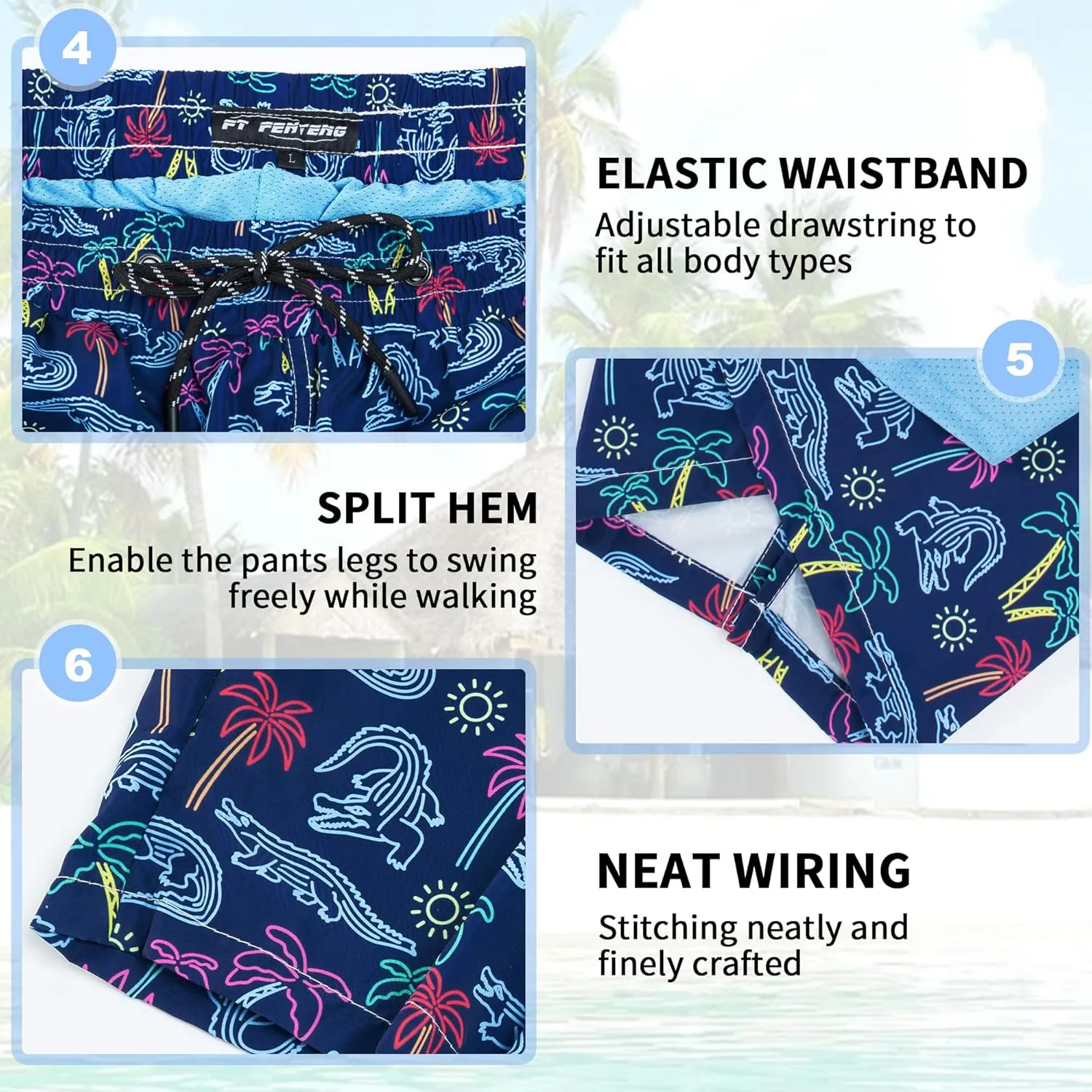 Mens Swim Trunks 9" Board Shorts with Compression Liner Swimsuit Built-in Bathing Suit Quick Dry Swimwear Zipper Pocket