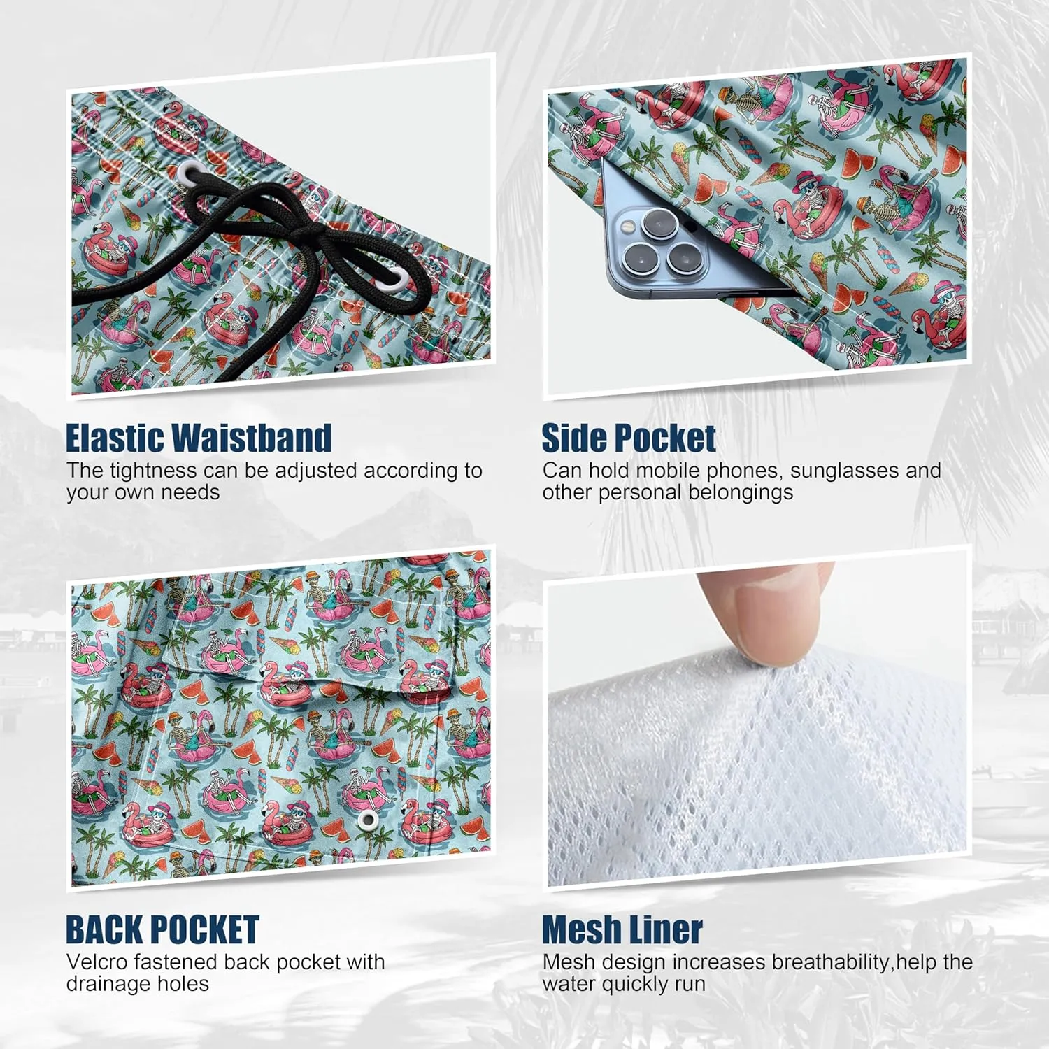 Mens Swim Trunks Quick Dry Board Shorts with Mesh Lining, Breathable Surf Beach Shorts Swimwear Bathing Suits