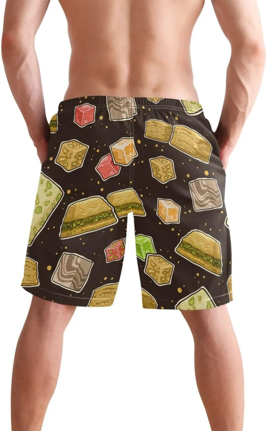 Men's Swim Trunks Quick Dry Swimming Shorts with Pocket Delicious Sweet Treats Pattern Swimsuit Trunks