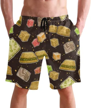 Men's Swim Trunks Quick Dry Swimming Shorts with Pocket Delicious Sweet Treats Pattern Swimsuit Trunks