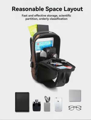 Men's USB Charging Backpack Lure Chest Bag Adjustable Strap Single Shoulder Waist Bag Waterproof Crossbody Bag (black)