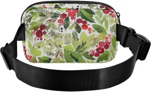 Merry Christmas Pattern Berries Spruce Fashion Fanny Pack Waist Bag for Men Women Small Sling Chest Bag with Adjustable Strap for Travel Shopping Running