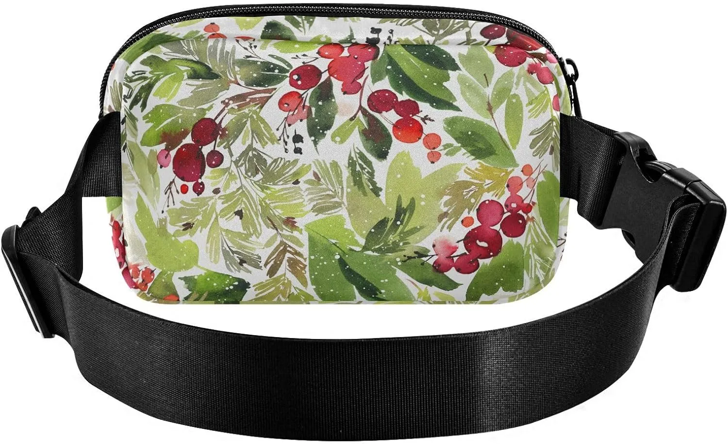 Merry Christmas Pattern Berries Spruce Fashion Fanny Pack Waist Bag for Men Women Small Sling Chest Bag with Adjustable Strap for Travel Shopping Running