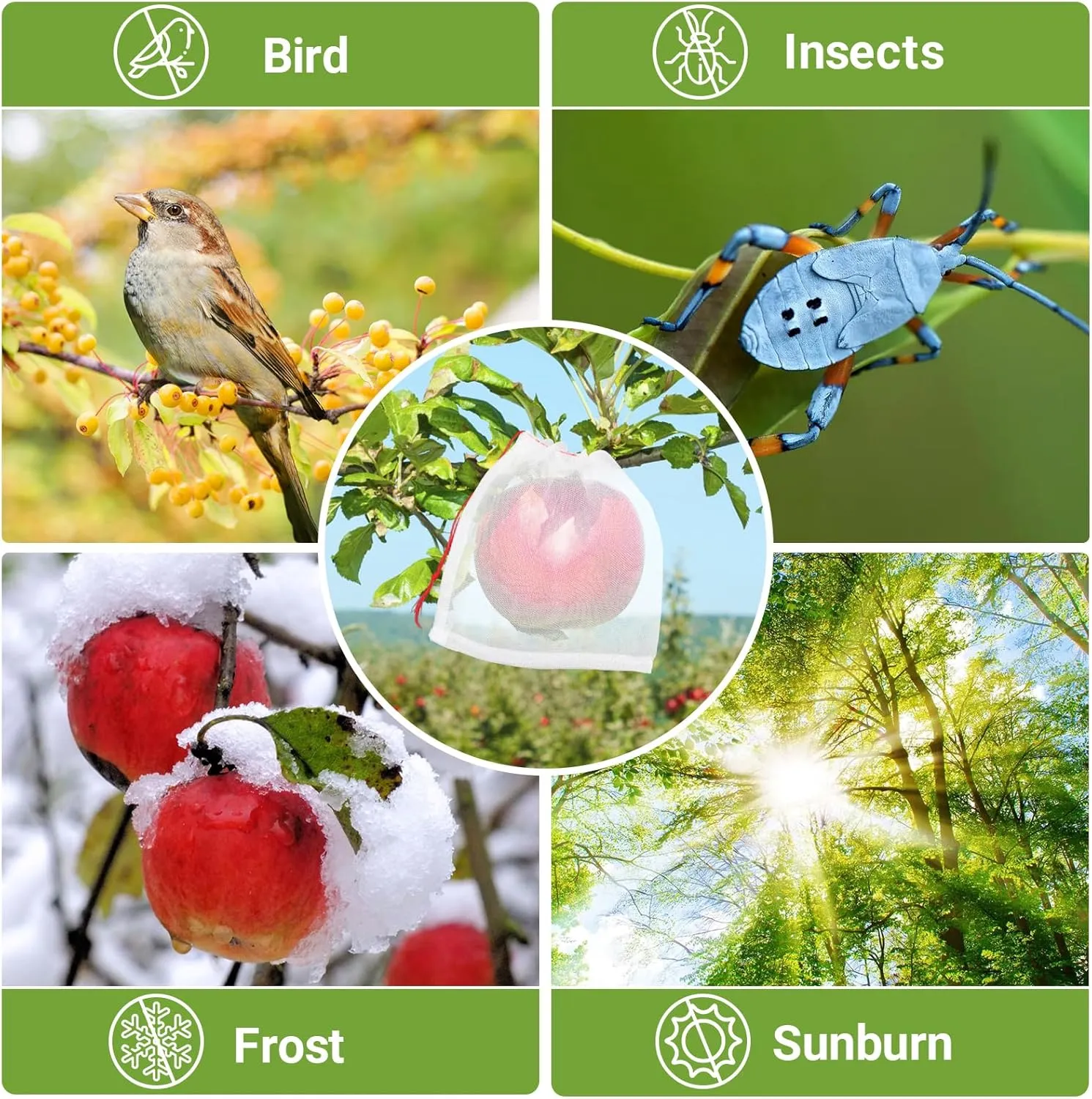 Mesh Fruit Bags, 50pcs 6x6 Inch Netting With Drawstring for Plant Vegetables, Garden Protection Against Bird Insects Mosquito Pest Bug