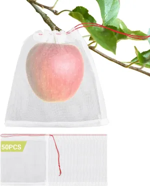 Mesh Fruit Bags, 50pcs 6x6 Inch Netting With Drawstring for Plant Vegetables, Garden Protection Against Bird Insects Mosquito Pest Bug