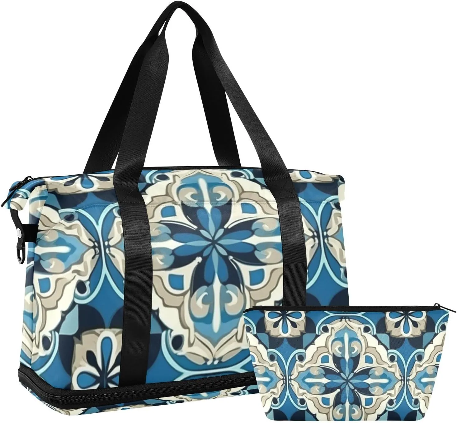 Mexican Blue Talavera Versatile Sports Travel Bag - Lasting Twill Tote, Removable Wheel & Rod Bagging, Multi-pocket Design, Complimentary Makeup Bag