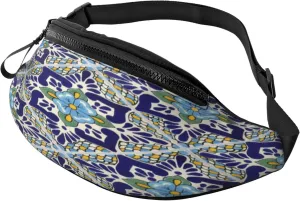 Mexican Talavera Ceramic Tiles Waist Packs Unisex Adjustable Shoulder Strap Messenger Bag Sports Travel Running Leisure Waist Bag