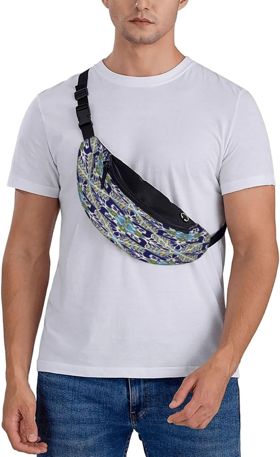 Mexican Talavera Ceramic Tiles Waist Packs Unisex Adjustable Shoulder Strap Messenger Bag Sports Travel Running Leisure Waist Bag