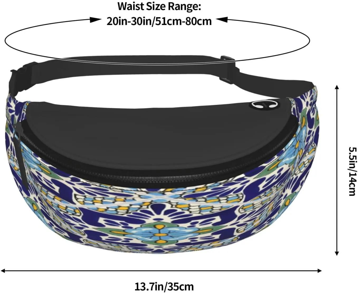 Mexican Talavera Ceramic Tiles Waist Packs Unisex Adjustable Shoulder Strap Messenger Bag Sports Travel Running Leisure Waist Bag