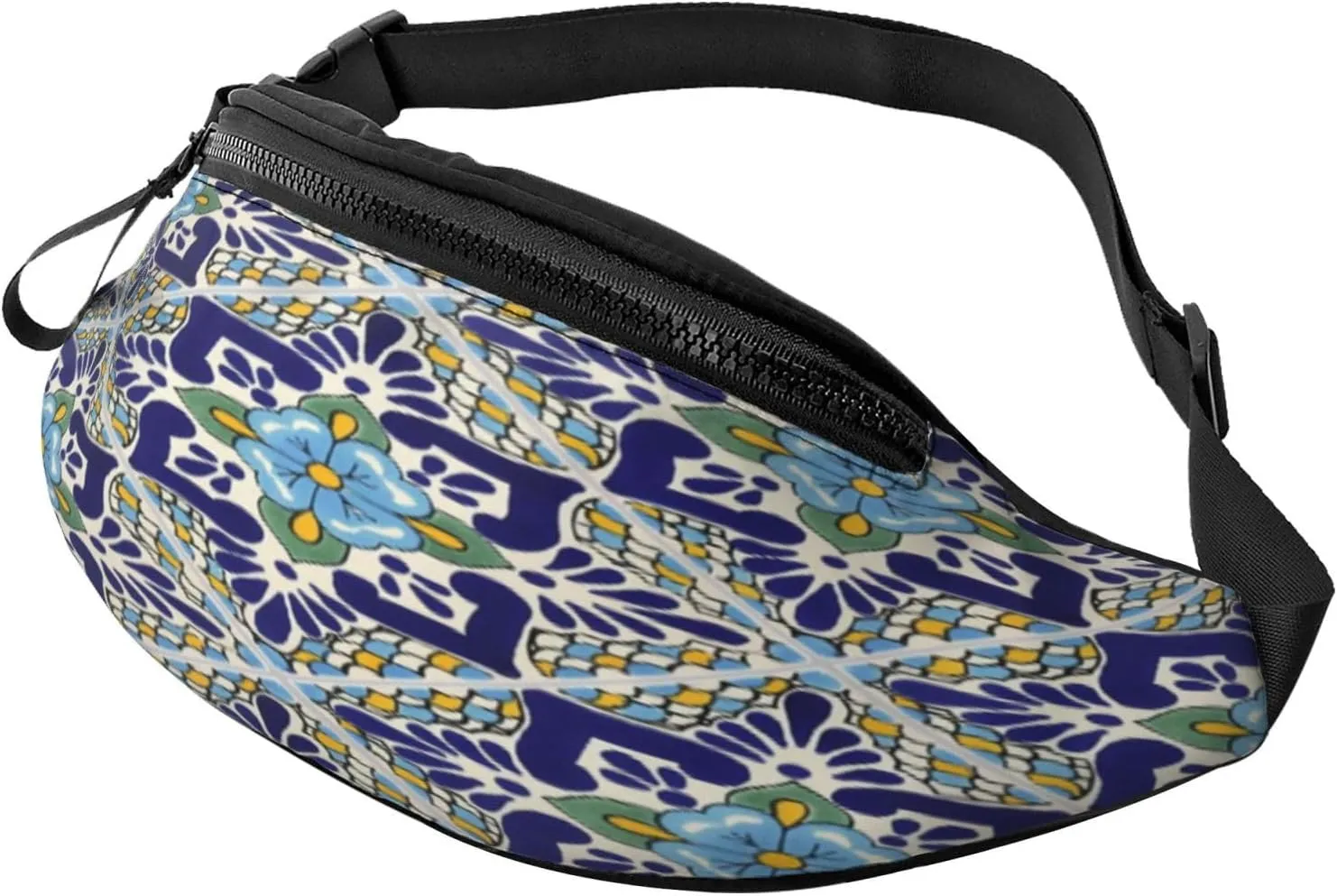Mexican Talavera Ceramic Tiles Waist Packs Unisex Adjustable Shoulder Strap Messenger Bag Sports Travel Running Leisure Waist Bag