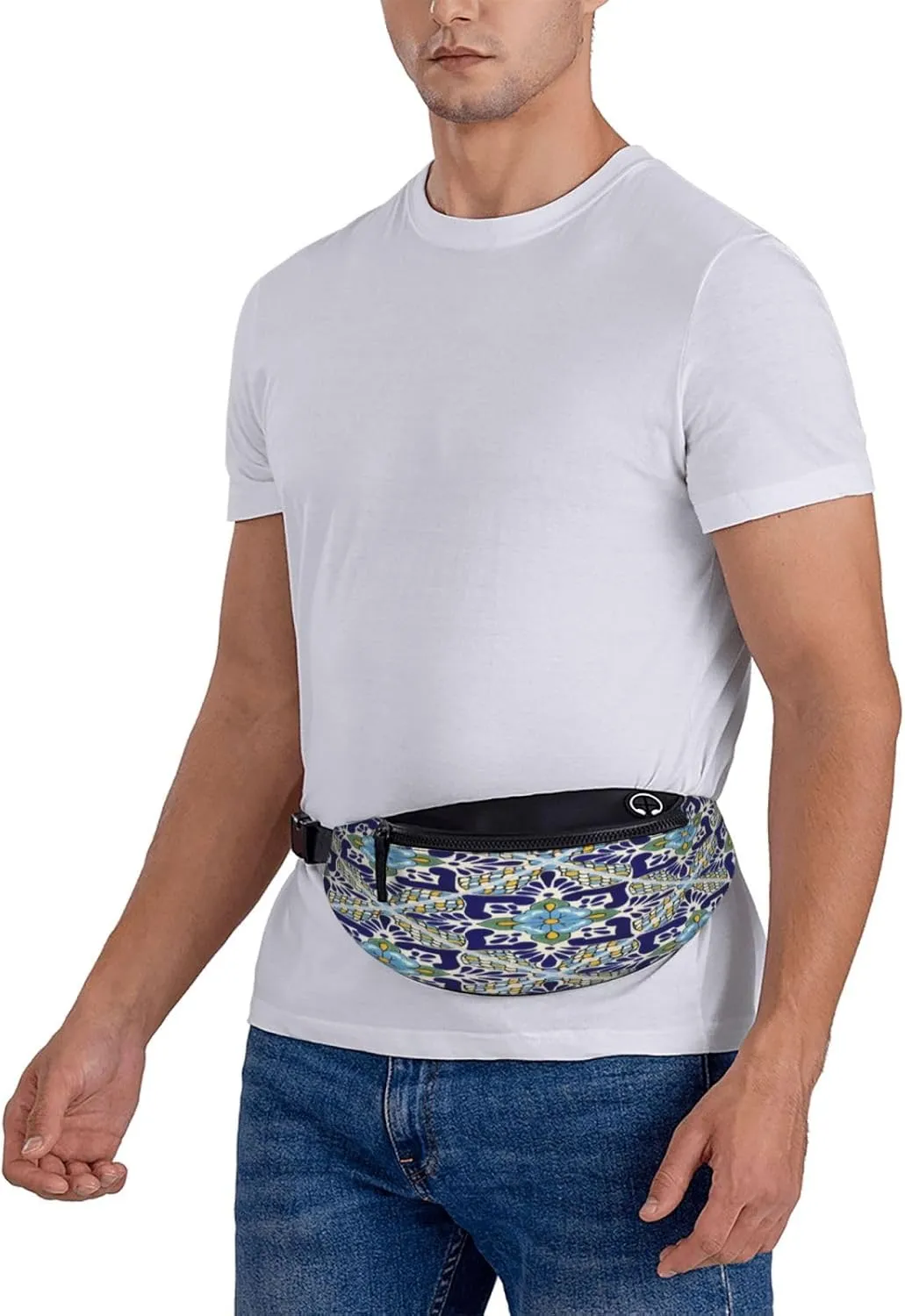 Mexican Talavera Ceramic Tiles Waist Packs Unisex Adjustable Shoulder Strap Messenger Bag Sports Travel Running Leisure Waist Bag
