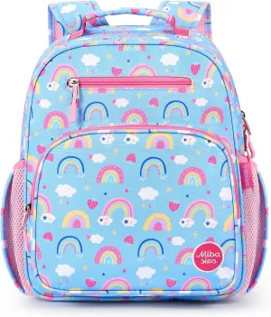mibasies Kids Backpack for Girls: Girls Backpack 5-8 - Kindergarten Elementary School Bookbag for Girl - Rainbow Blue