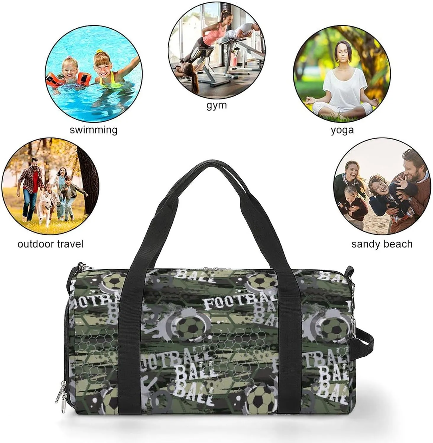 Militarys Football Pattern Water Resistant Gym Bag with Shoe Compartment, Travel Duffel Tote Bag Weekender Overnight Bag for Women Men