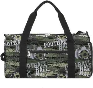 Militarys Football Pattern Water Resistant Gym Bag with Shoe Compartment, Travel Duffel Tote Bag Weekender Overnight Bag for Women Men