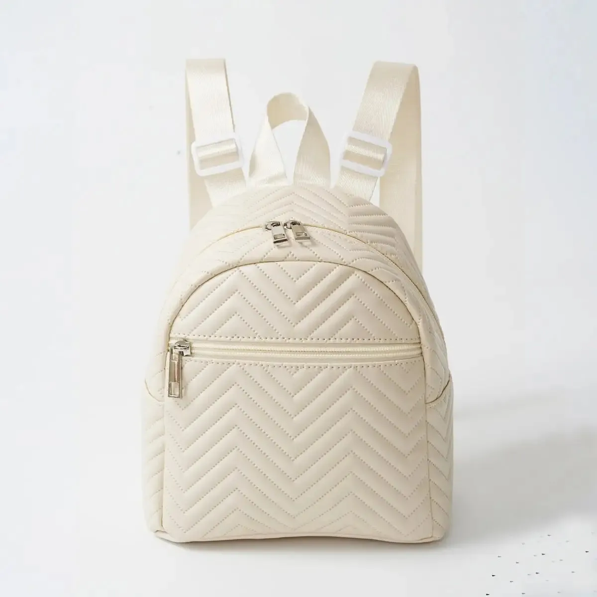 Mini Chevron Functional Backpack Women's Fashion Quilted Backpack, Small Shoulder Purse With Multi Zipper, Mini Hand Purse