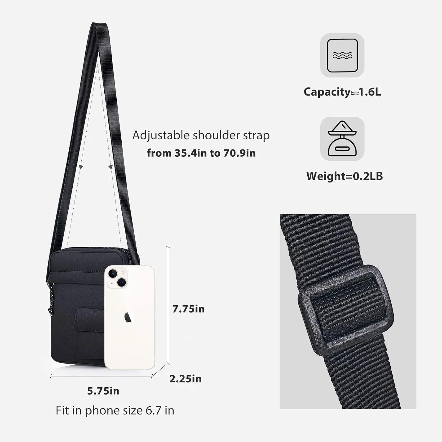 Mini Crossbody Bag for Men Shoulder Bag Organize Wallet Phones and Water Bottle Small Messenger with Earphone Hole
