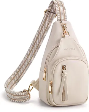 Missnine PU Leather Sling Bag for Women Crossbody Fanny Pack Quilted Chest Purse Trendy Travel Bag for Hiking Cycling with Tassel