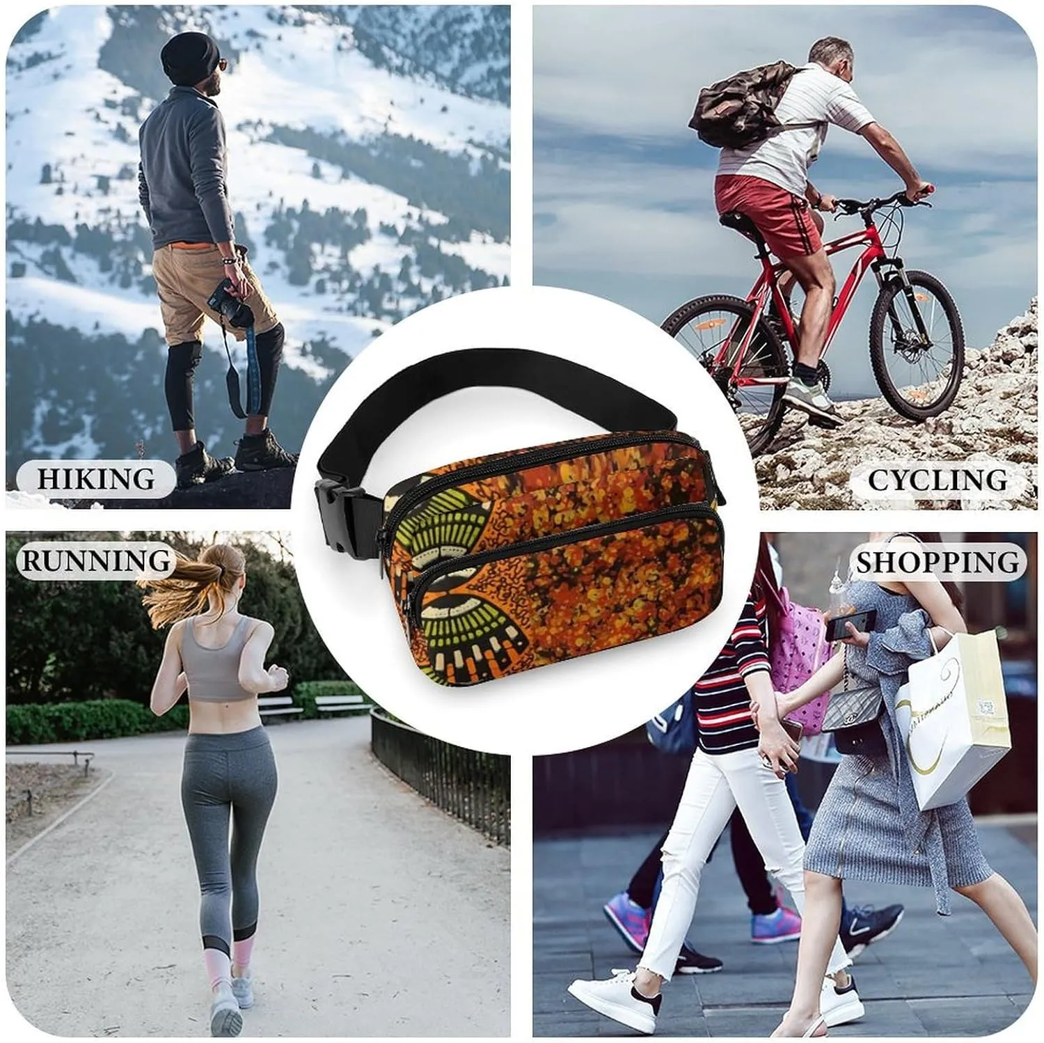 Mixed African Graphic Print Large Capacity Portable All Print Waist Bag