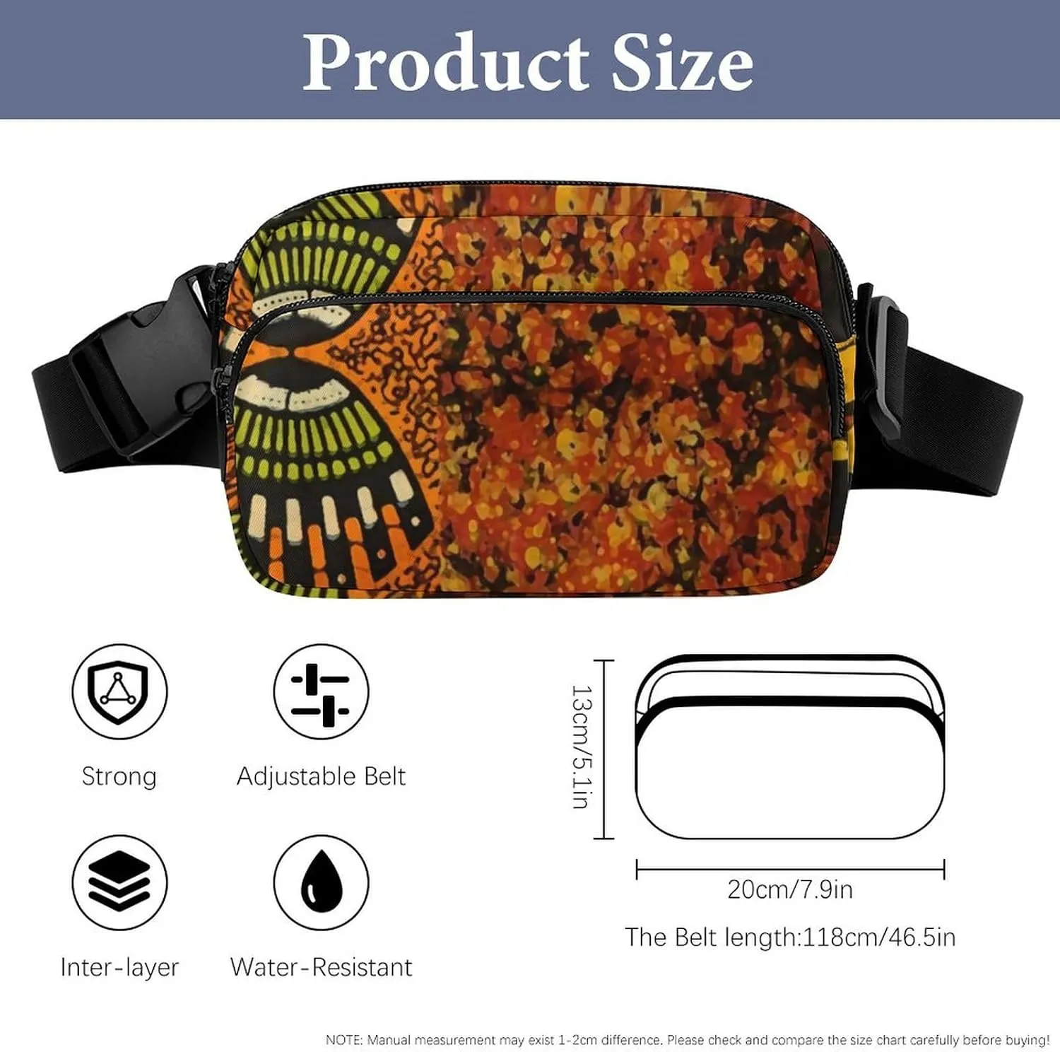 Mixed African Graphic Print Large Capacity Portable All Print Waist Bag
